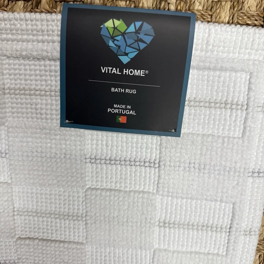 Made In Portugal Textured Bath Rug COTTON OEKO-TEX White 20x31”By Vital Home NWT